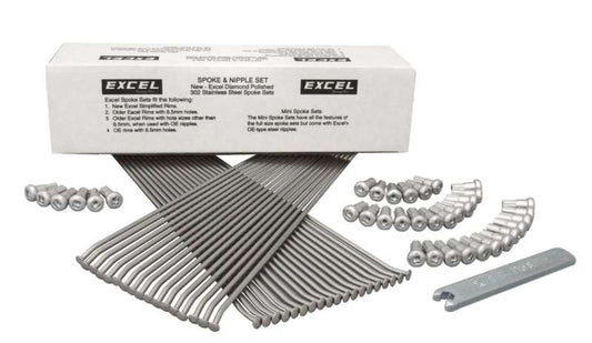 Excel Rear Spoke/Nipple Set (w/ Wrench) - 8 Gauge / 32 Qty - Silver