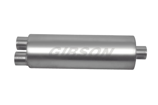 Gibson SFT Superflow Dual/Center Round Muffler - 8x24in/3in Inlet/4in Outlet - Stainless