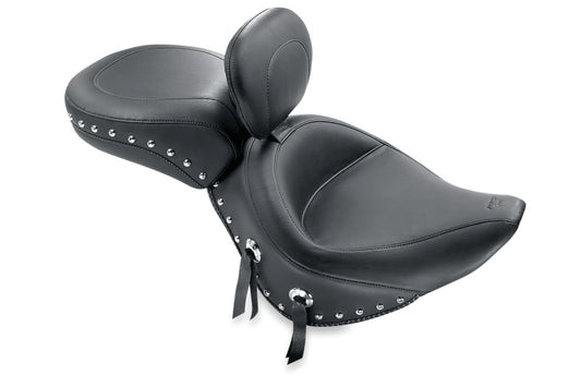 Mustang 84-06 Harley Standard Rear Tire Wide Touring Solo Seat w/Driver Backrest Studs - Black