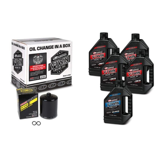 Maxima V-Twin Oil Change Kit Synthetic w/ Black Filter Sportster