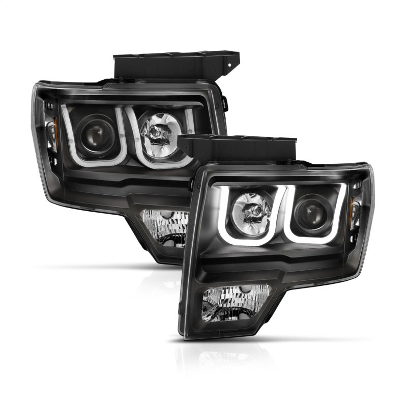 ANZO 2009-2014 Ford F-150 Projector Headlights w/ U-Bar Black Amber (HID TYPE) (WITHOUT HID KIT)