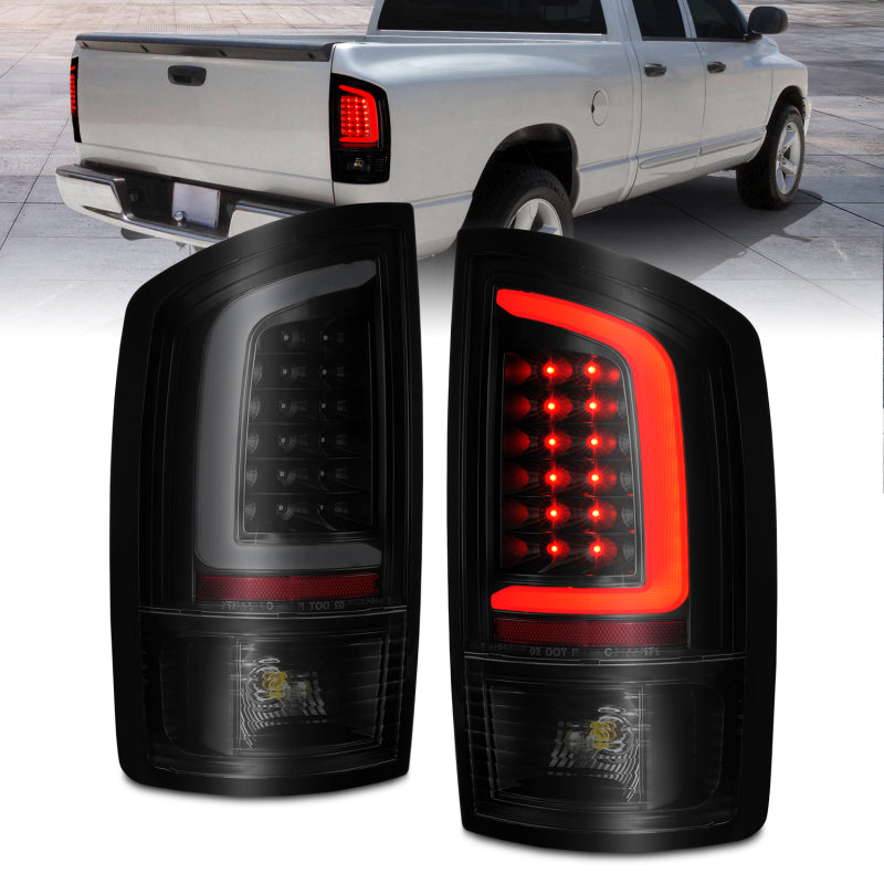 ANZO 2002-2006 Dodge  Ram 1500 LED Tail Lights w/ Light Bar Black Housing Smoke Lens
