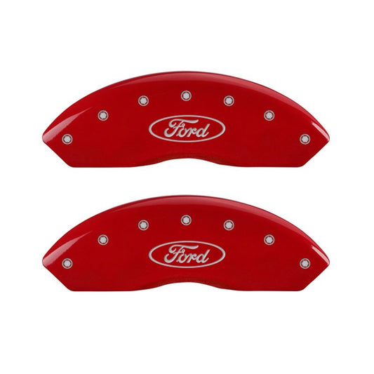 MGP 4 Caliper Covers Engraved Front & Rear Oval logo/Ford Red finish silver ch