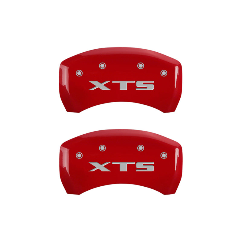 MGP 4 Caliper Covers Engraved Front Cadillac Engraved Rear XTS Red finish silver ch