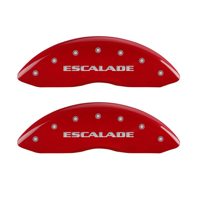MGP 4 Caliper Covers Engraved Front Escalade Engraved Rear ESV Red finish silver ch