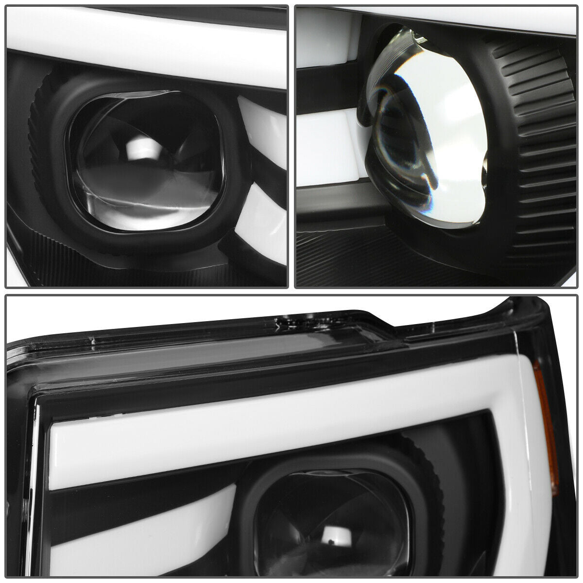 For 2009-2014 Ford F150 3D LED DRL Tube Bar Projector Headlight Head Lamps Black